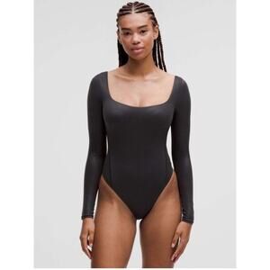 Lululemon Wundermost Nulu Square Neck Long Sleeve Bodysuit Size XL Shine Black